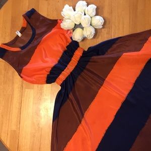 Stripped sleeveless orange, brown, navy blue dress